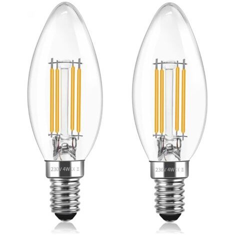 QORVA-Lot de 2 Ampoule LED Filament C35 E14 4W, Ampoule Vintage E14 Equivalent à Lampe Halogène 40W, 400LM Blanc Chaud 2700K, AC 230V, Forme Bougie, Transparent Verre, Non Dimmable