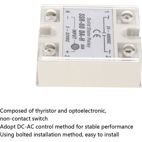 Relais statique SSR 80A DA H 24-480VAC commutation sans contact pour courant continu et alternatif qualité supérieure (1/5)