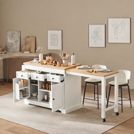 Îlot de cuisine mobile avec plan de travail extensible en MDF (1/5)