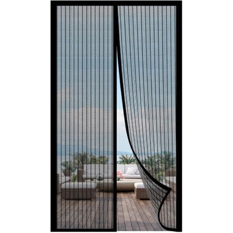 Pair Verdicktes Moskitonetz für Türen, 120 x 220 cm, sehr engmaschig, magnetischer Fliegen- und Insektenschutzvorhang mit Klebeband, Magnetstäben und automatischem Verschluss, Schwarz