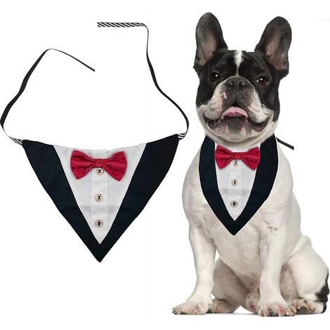 Tuxedo Dog Collar, Dog Bandana Collar Bow Tie Pets Dogs Cats, Red (1/3)