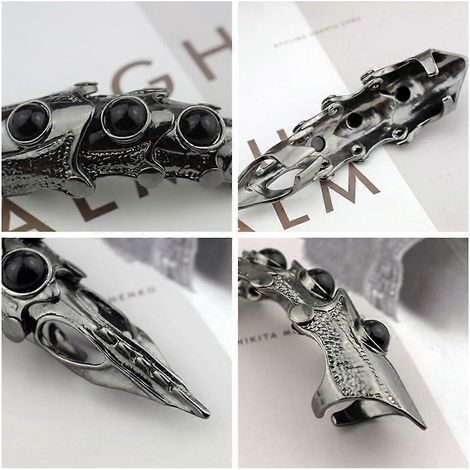 Bague pour homme en argent, style armure, couvrant tout le doigt, double anneau, bague d'activité, style punk rock gothique cool, bague d'Halloween (1/4)