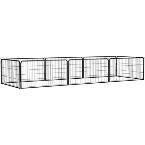 Chenil pour chiens 8 panneaux - Parc enclos pour animaux Noir 100x50cm Acier enduit de poudre BV159455 - BonneVie (1/5)