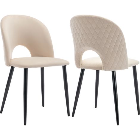 Lot de 2 chaises de salle à manger, chaise capitonnée design pour salon cuisine coiffeuse, velours et métal avec pieds réglables motif losange, Beige (1/5)