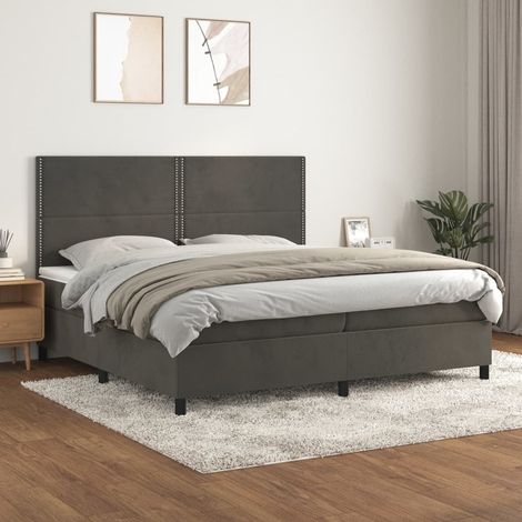 Lit à sommier tapissier et matelas - Cadre De Lit Moderne: King Size - Lit Double - Gris foncé 200x200cm Velours Chic-327477 (1/4)