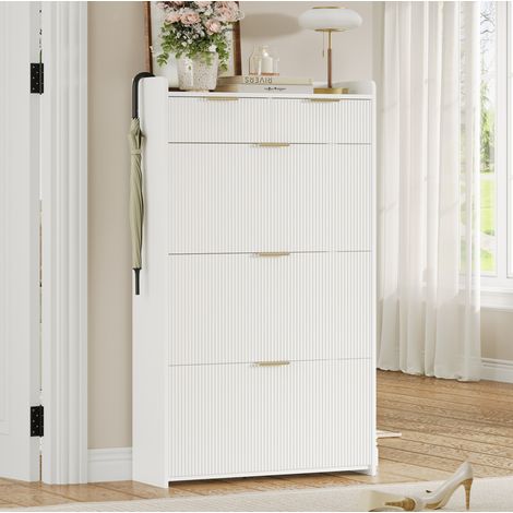 Mobile portascarpe stretto con 3 ribalte e 2 cassetti, 80 x 25 x 135 cm, bianco DESVIAE (1/5)
