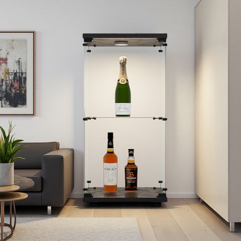 Vitrina de cristal moderna de 40 x 36 x 85 cm, con puerta simple y dos niveles, con iluminación y cerradura, para objetos de colección, libros y vino, ideal para oficina, sala de estar y estudio. Colo (1/5)