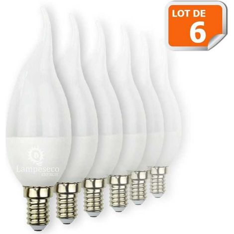 Lot de 6 Ampoules LED E14 Flamme 5W Eq 40W Blanc Chaud (1/3)