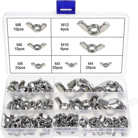 Jeu de 100 écrous à oreilles - Écrous à oreilles en acier inoxydable de différentes tailles (m3, M4, M5, M6, M8, M10, M12) (1/5)