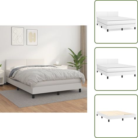 Sommier à lattes de lit avec matelas Blanc 140x190cm Similicuir - Lit Plateforme - Lit Double - Literie Blanche - Matelas À Ressorts Ensachés - Tête De Lit Ajustable (1/5)