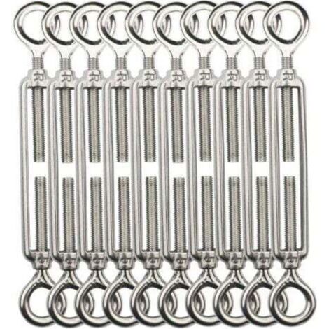 Tendeur Fil De Fer,M5 Tendeurs De Fil,Tendeur De Cable Crochet Et Crochet,Tendeurs De Cable En Acier Inoxydable 304,Utilisé Pour Cordes À Linge,Suspendre,Cable De Garde Corps -10 Pièces (1/4)