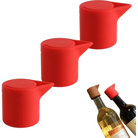 Ensemble anti-fuite pour vin et champagne - Joint en silicone durable pour bouteille de boisson - Porte-bouteille portable étanche - Convient aux familles, bars, restaurants et fêtes - 3 pièces (rouge (1/5)