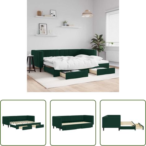 vidaXL Sofa-Bett - Tagesbett Ausziehbar mit Schubladen Dunkelgrün 80x200 cm Samt (1/5)