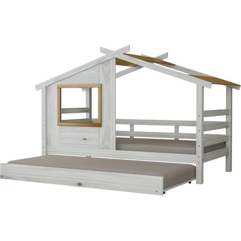 doppio letto singolo per ragazzi bellahome "nantes" in pino massello a casetta 222x97,6x143 cm (1/4)