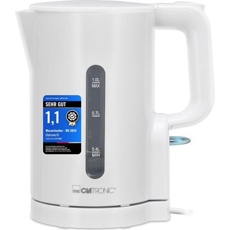 Bouilloire 1 L 900 W Sans BPA Utilisation d'une seule main Indicateur de niveau d'eau Bouilloire Protection contre la surchauffe WK 3834 blanc (1/5)