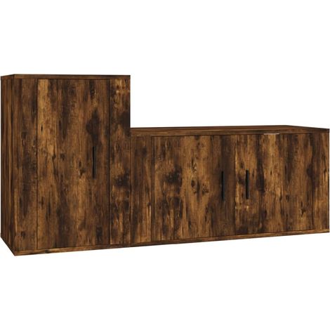 Conjunto de muebles mueble aparador TV televisión salón dormitorio salón 2 piezas roble ahumado madera de ingeniería marrón 020024441