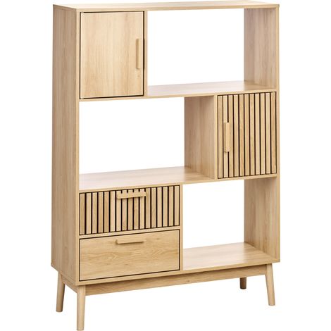 Estantería de estilo escandinavo Estantería de almacenamiento Cajones Madera clara Patas de pino Lynwood
