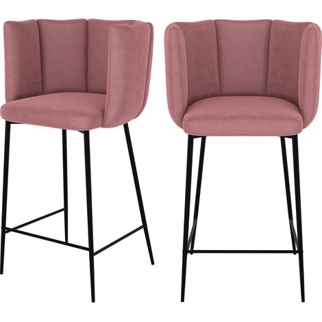 Set de 2 sillas para isla de cocina de terciopelo rosa viejo 65 cm - Rosy