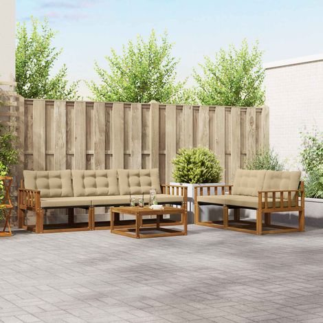 Outdoor-Sofagarnitur mit Kissen 6 pcs Natur und Beige