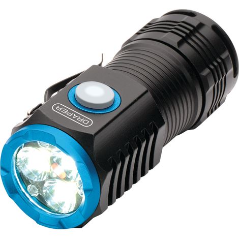 Draper Pocket High-Power Rechargeable LED Flashlight with 3x8W LEDs, 1800 Lumens, USB-C Charging Cable Included