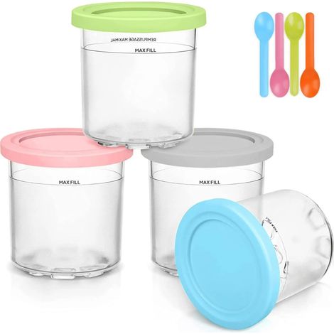 Lot de 4 bacs à glace avec couvercles pour sorbetières Ninja Creami. Compatibles avec les modèles NC300EU, NC301EU et NC300. (1/5)