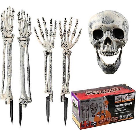 Décorations d'Halloween, piquets squelettes lumineux avec corbeau, lumières LED blanc chaud, décorations idéales pour votre jardin ou pelouse.
