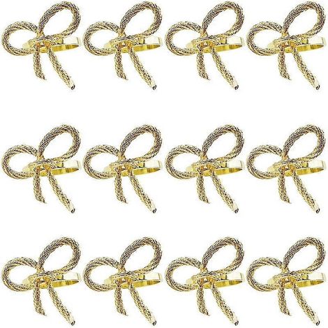 12 Stück schlichte goldene Serviettenringe mit Schmetterlings- und Schleifenmotiv aus Metall