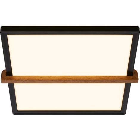 Plafonnier LED avec bois, lumière indirecte, blanc chaud 3.000K, lampe LED, plafonnier LED, lampe de salon, panneau LED, lampe de cuisine, plafonnier, 29 x 31,5 x 4 cm, noir (1/4)