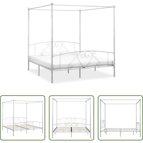 vidaXL Lit industriel - Cadre de lit sans matelas avec baldaquin blanc 180x200 cm métal (1/5)