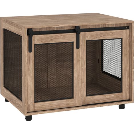 Dog Crate Furniture with Sliding Door for Medium Dogs-Brown (1/5)