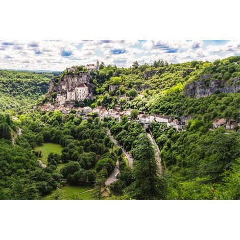 Tableau sur toile vue sur Rocamadour 100x140 cm - Impression sur Toile Murale Décorative - Image imprimée en HD sur Toile - Toile sur Châssis en Bois FSC - Fabriqué en France (1/5)