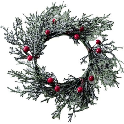 Couronne Pour Bougie De Noël - Baies Rouges Et Aiguilles De Pin Artificielles - 20 Cm De Diamètre - Lot De 4 (1/5)