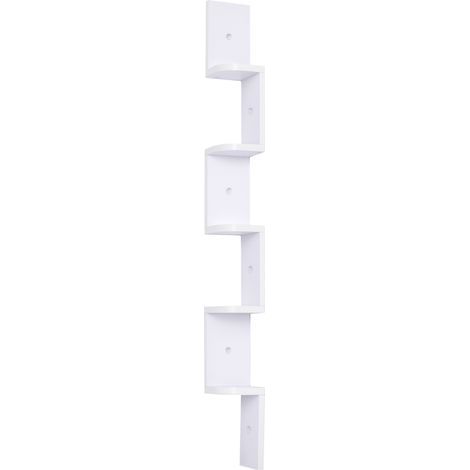 Estante de esquina de pared de 5 niveles, altura 120 cm, forma de zigzag en madera blanca (1/5)