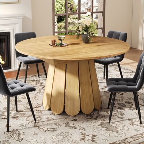 Tavolo rotondo allungabile 118-158 cm in MDF, legno naturale HAVRYA (1/5)