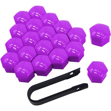 20 Pièces 19 mm Voiture Roue Cache-Écrous, Bouchon à Vis de Moyeu de Voiture Universel, Cache-Écrou de Pneu Hexagonal avec Outil de Retrait (Violet) (1/5)