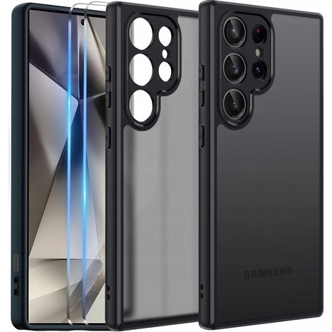 Funda negra mate para Samsung S25 Ultra + 2 protectores de pantalla de cristal (1/5)