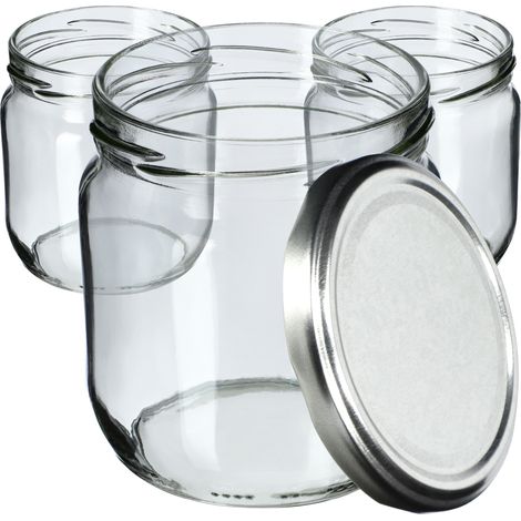 KADAX Lot de 24 bocaux à confiture 425 ml avec couvercles à vis - Bocaux de conservation pour confitures, confitures, miel (argent) (1/5)