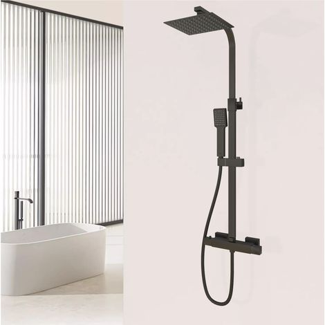 Acezanble Bathroom Thermostatic Shower mixer Square Matte Black Double Head Valve (1/5)
