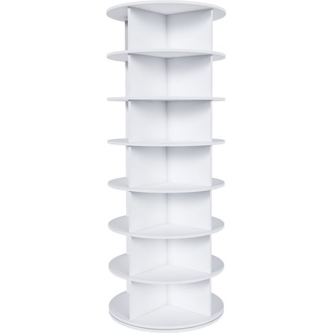 Étagère à chaussures rotative 7 niveaux en PVC blanc, 360° pivotante, capacité 28 paires, 60 x 60 x 161 cm (1/5)