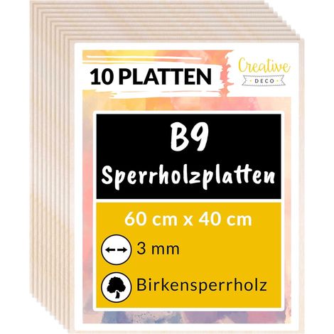 Creative Deco 10 x Sperrholzplatte 3mm  600 x 400 (+/- 2) mm  Birkensperrholz Dünne