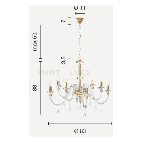 LAMPADARIO DIDO 8 LUCI CRISTALLO E CROMO ATTACCO E14 D.83CM