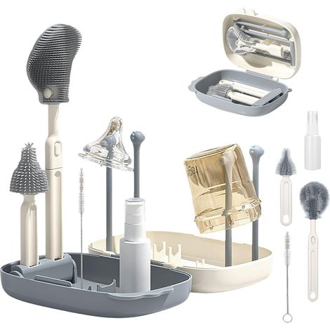 Silikon-Babyflaschenbürste, Babyflaschenbürste, Flaschentrockenständer, Tragbare Silikon-Babyflaschenbürste, Reise-Babyflaschenbürsten-Set, Flaschenbürsten-Set, Reise-Babyflaschenbürste (1/5)