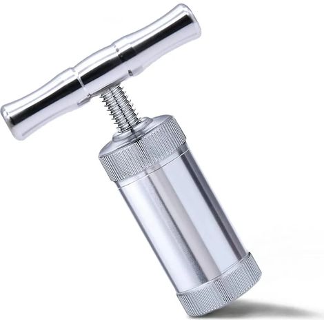 Pressa per polline in alluminio a forma di T, diametro 8,9 cm, pressa per erbe in metallo, resistente e portatile, pressa manuale a forma di T, adatta per erbe e resine. (1/5)