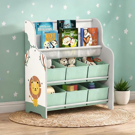 Meuble de rangement enfant en MDF et acier 6 tiroirs tissu verde (1/5)