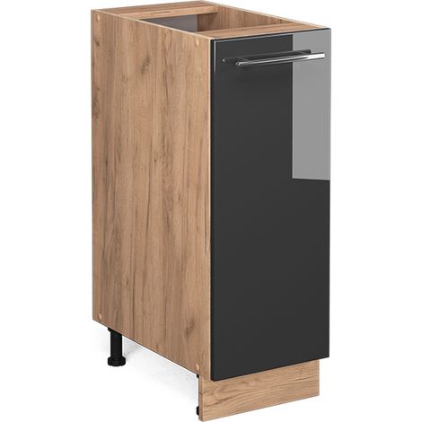 Armadio cucina dispensa alto Fame-Line, Antracite lucido, 30 cm senza piano di lavoro, Vicco