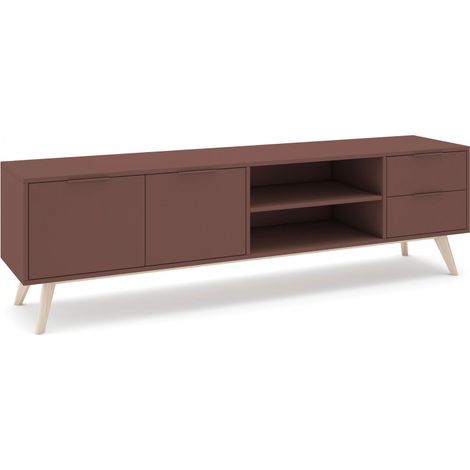 BOBOCHIC - Meuble TV 2 portes 2 tiroirs 180 cm CAPUS pin laqué terracotta