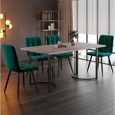 Ensemble table et chaises 5 pièces, table à manger 140 x 80 cm, gris, HAVRYA (1/5)