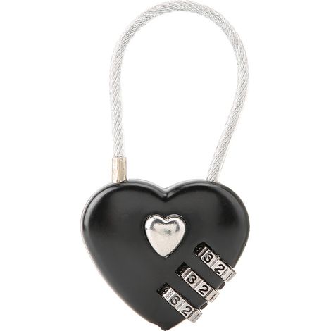 Cadenas de sécurité pour couple, en forme de cœur, à combinaison de code à 3 chiffres (noir)