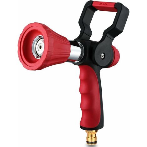 Buse pulvérisation haute pression pompiers métal poignée antidérapante pistolet tuyau réglable pelouse rouge noir (1/5)