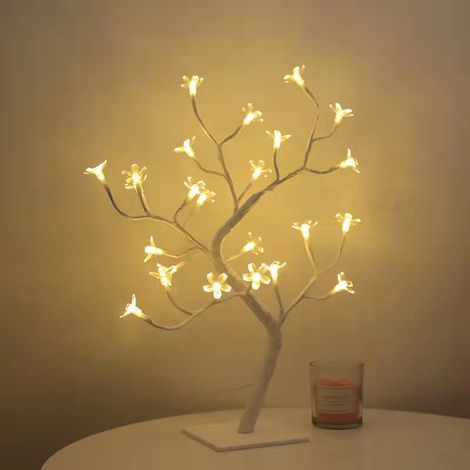 Lampe Bonsaï LED de Table avec 24 Lumières Blanches, Lampe de Nuit USB pour Chambre, Déco de Noël, Blanc, Style Sakura (1/5)